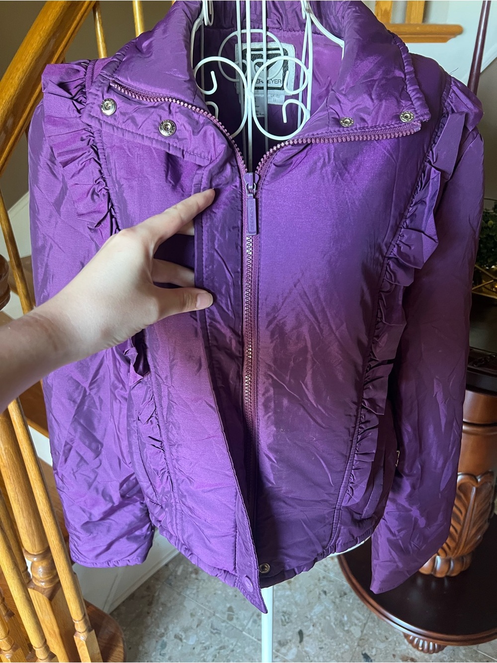 Obermeyer Haley Purple Ruffle Ski Winter Puff Jacket Outdoor Snow Active Size 14 - Picture 3 of 8